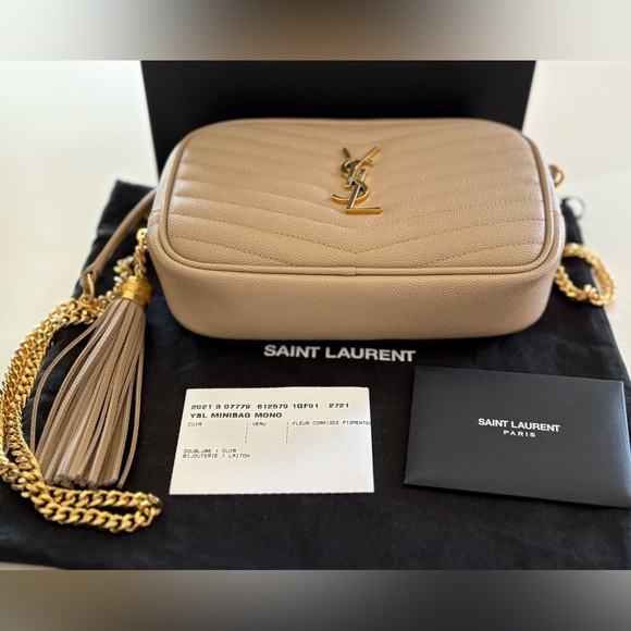 YVES SAINT LAURENT YSL MINI LOU CAMERA BAG IN DARK BEIGE - Picture 9 of 16
